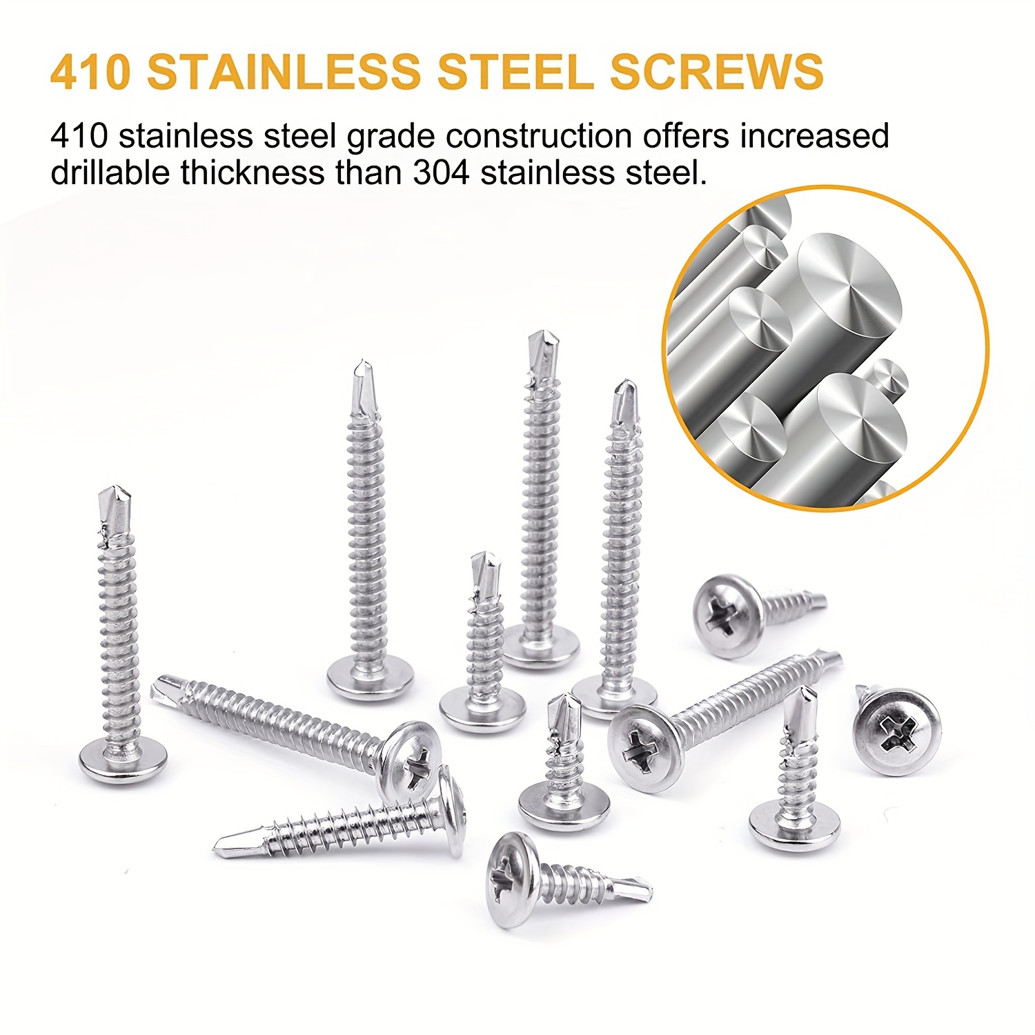 #10 x 5/8 Wafer Head Self Drilling Screws, Phillips Drive Self Tapping Screws, 410 Stainless Steel Sheet Metal Screws, No Pre-Drilled Needs, 100 Pcs