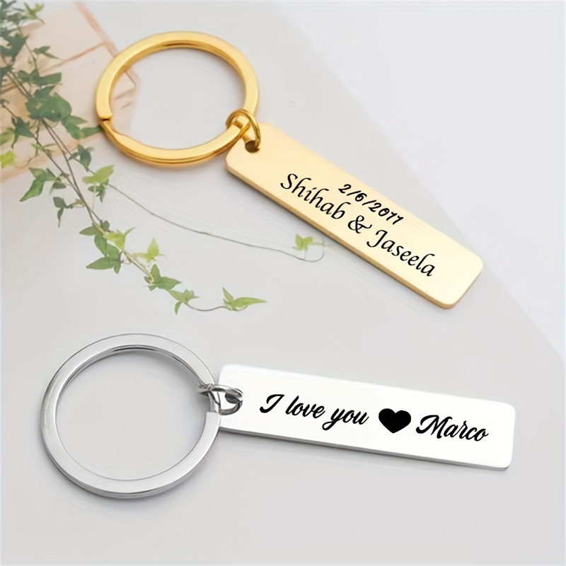 

1pc Custom Text Keychain Personalized Stainless Steel Key Chain Ring Bag Backpack Charm Friends Valentine's Day Mother's Day Father's Day Gift