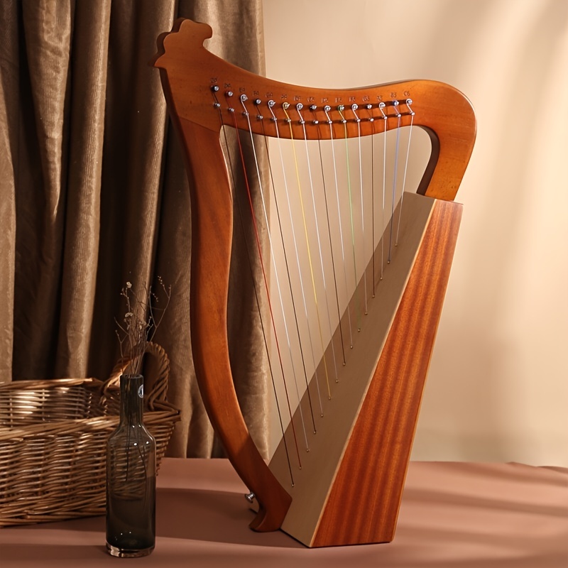 19-String Portable Mahogany Solid Wooden Lyre Harp - High-Quality Stringed Instrument $70.69