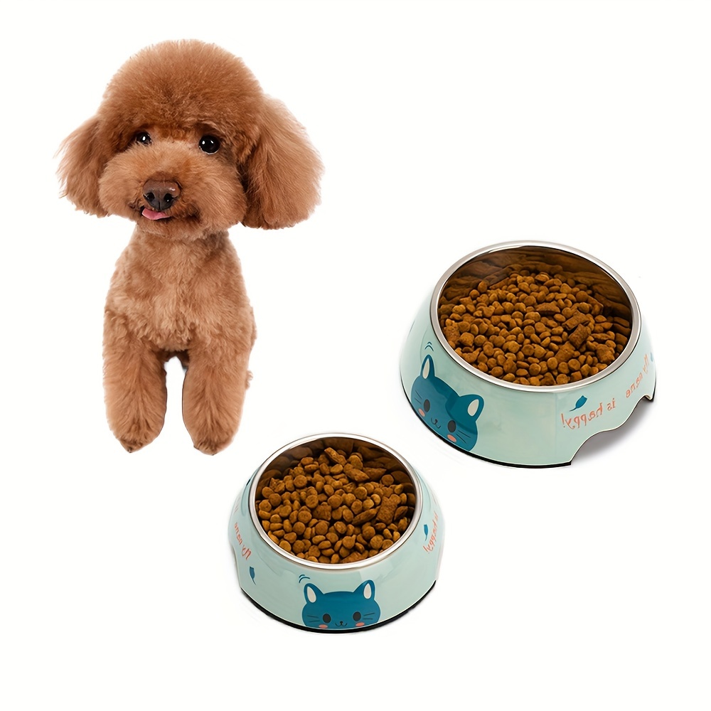 Cartoon Dog Print Dog Bowl Stainless Steel Dog Food And - Temu