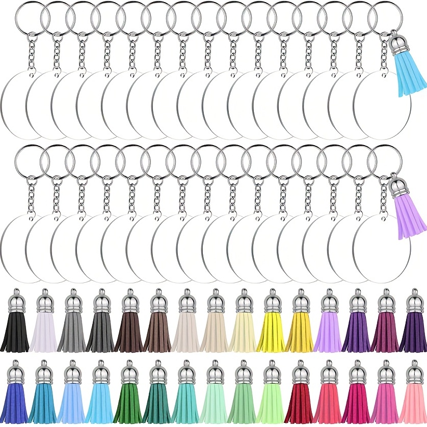 Acrylic Keychain Blanks Set With Tassels Pendant Clear - Temu