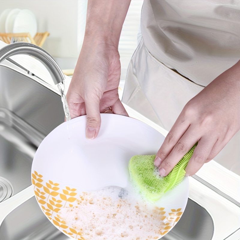 8 Color Silicone Sponge Dish Kitchen Reusable Rubber Scrubber