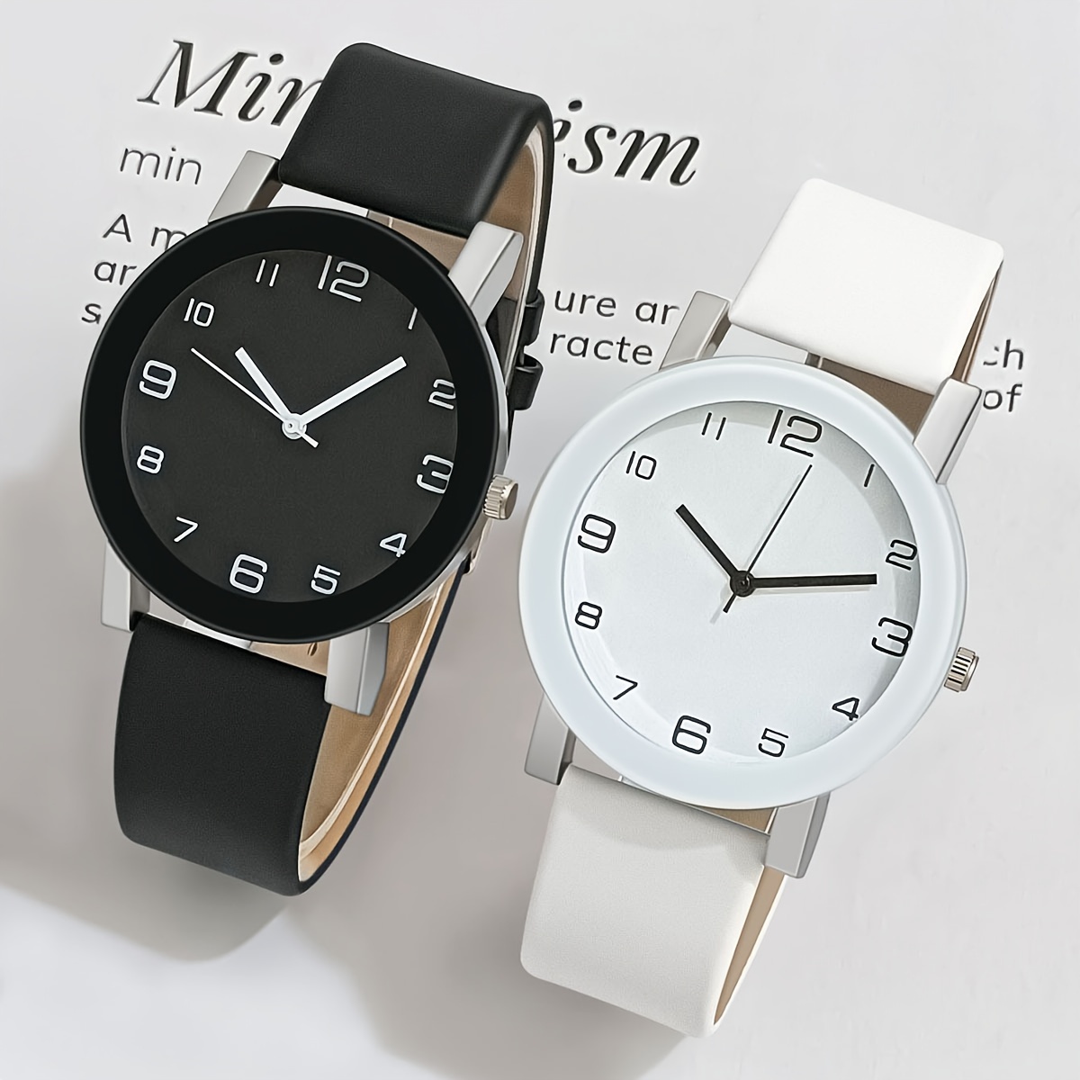 

Casual Round Pointer Quartz Watch Analog Pu Leather Wrist Watch Couples Watch Valentines Gift For Her Him