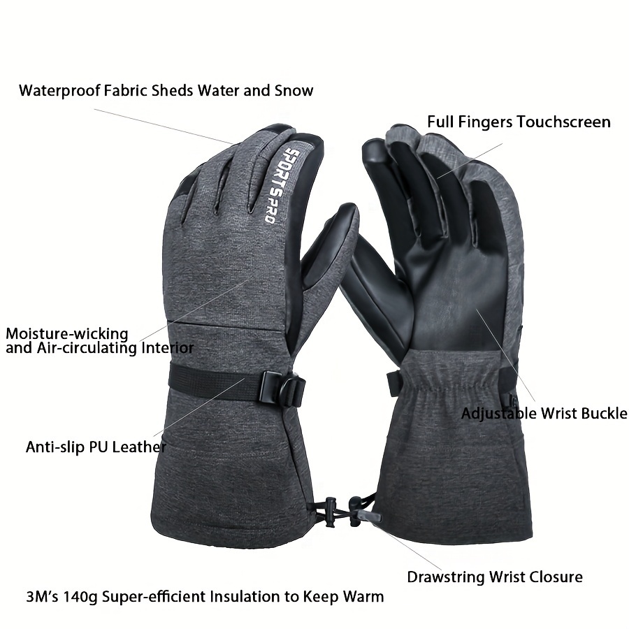 Waterproof Touch Screen Warm Skiing Gloves Unisex Winter with Hidden Pockets