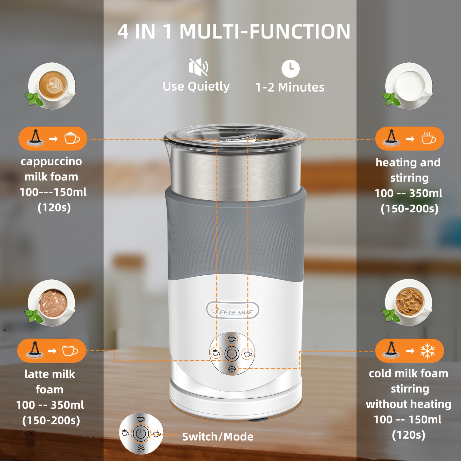 Electric Milk Frother 4 in 1 Milk Steamer 350ml Automatic Warm Cold Foam  Maker Foamy Hot Chocolate Handheld Milk Frother Coffee