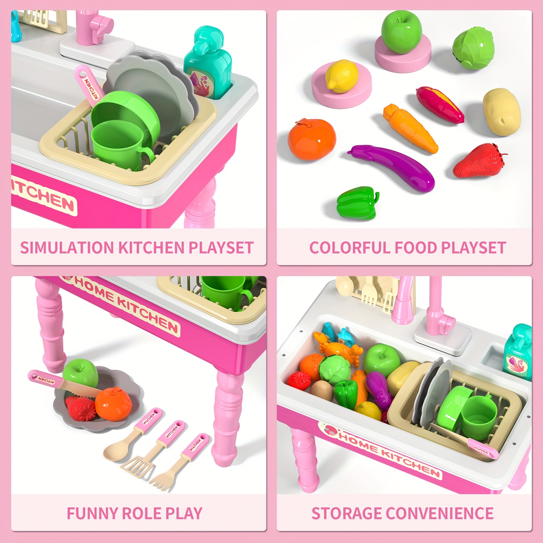 Kids Play Pretend Kitchen Sink Toys with Running Water, Dish-Washing  Playset, Role Play Sink Set Birthday Gifts for Kids Boys Girls