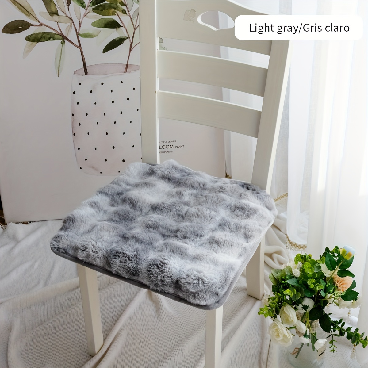 TEMU 1pc, Chair Cushion, Gradient Imitation Rabbit Fur Plush Chair Cushion, Pet Friendly Seat Cushion, Plush Chair Protector, Winter Thick Plush
