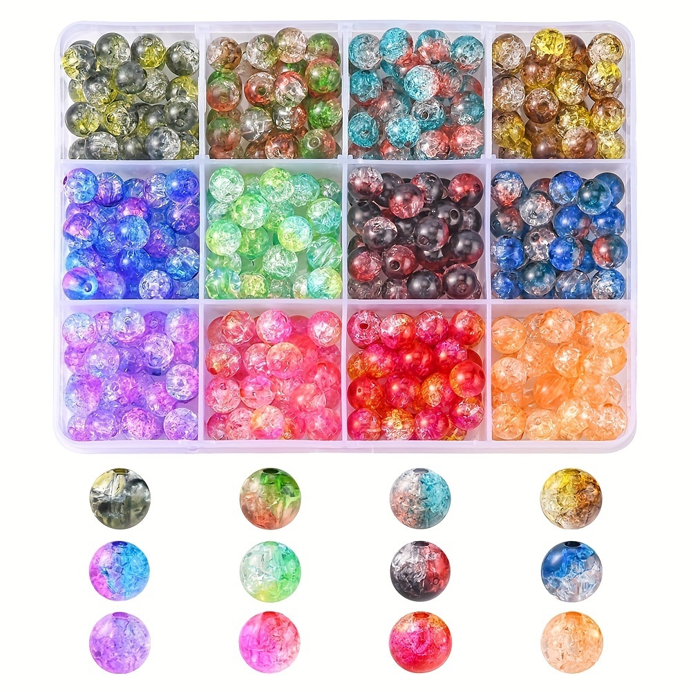 

About 360pcs/box 12 Grids 8mm Randomly Mixed Glass Beads Crackle Effect Beads For Diy Jewelry Earrings Necklaces And Bracelets Making