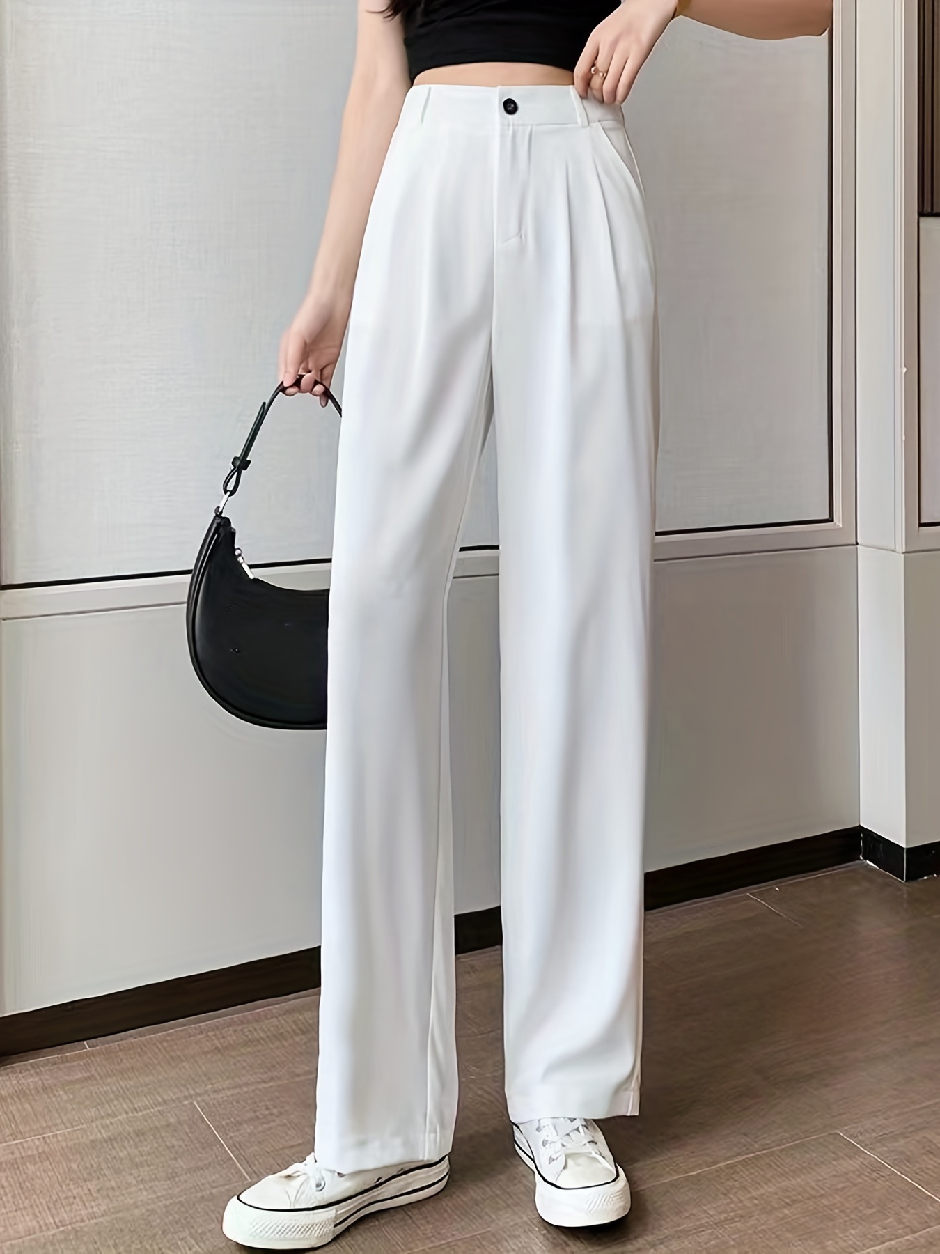New Women Casual Loose High Waist Wide Leg Pants Spring Summer Female  Floor-Length White Suits Pants Ladies Long Trousers