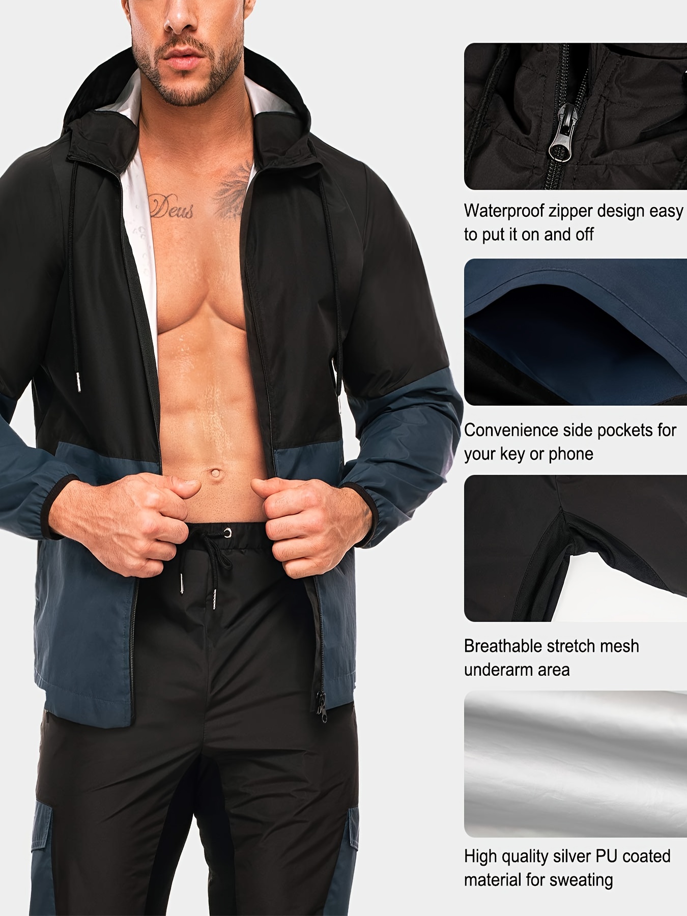 Men's Lightweight Sauna Suit Hooded Sweating Jacket Workout - Temu
