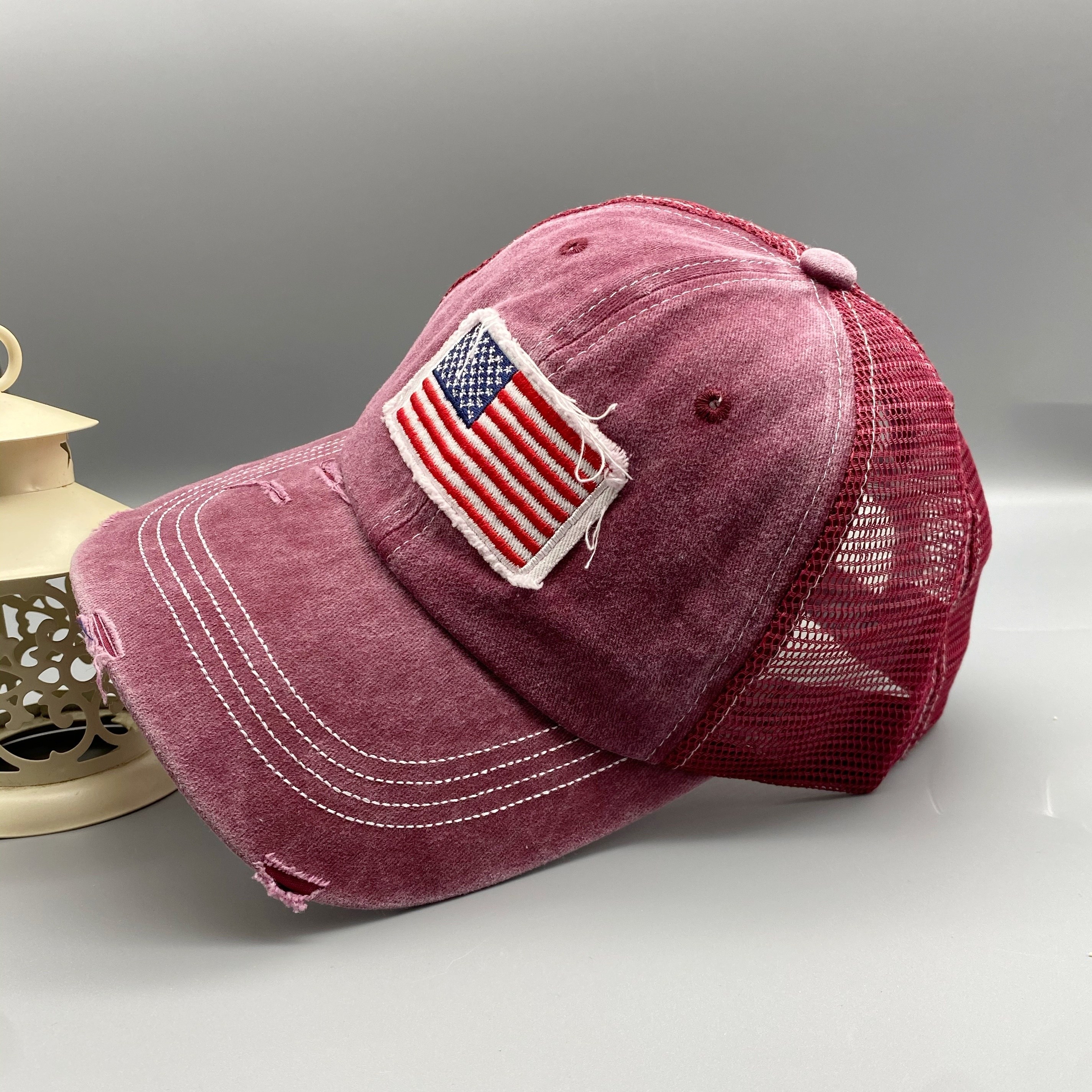 Retro Flag Embroidered Baseball Mesh Cap Unisex Sunscreen Breathable Hat