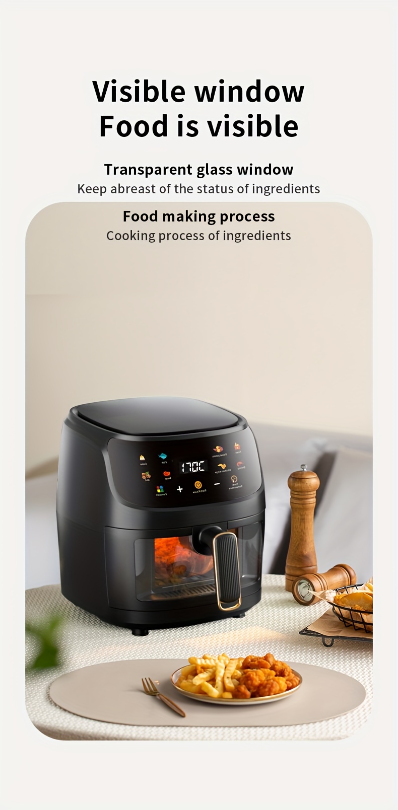 large colorful touch screen air fryer 6l capacity adjustable time and temperature multi functional and convenient for home use details 2