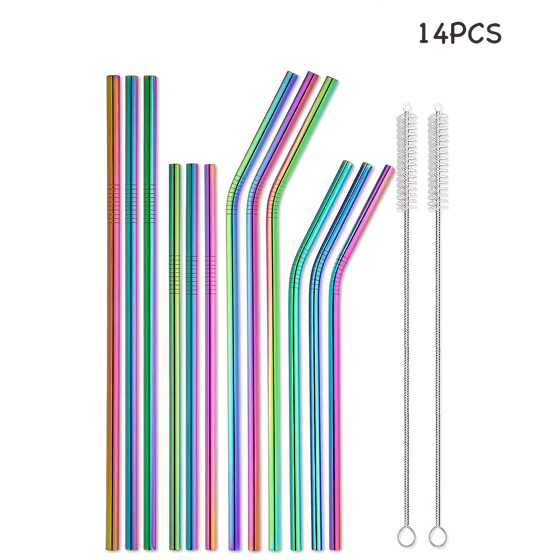 11 Inch Long Flexible Reusable Straws with Lime Green Straw Caps - Set of  10 - Free Shipping