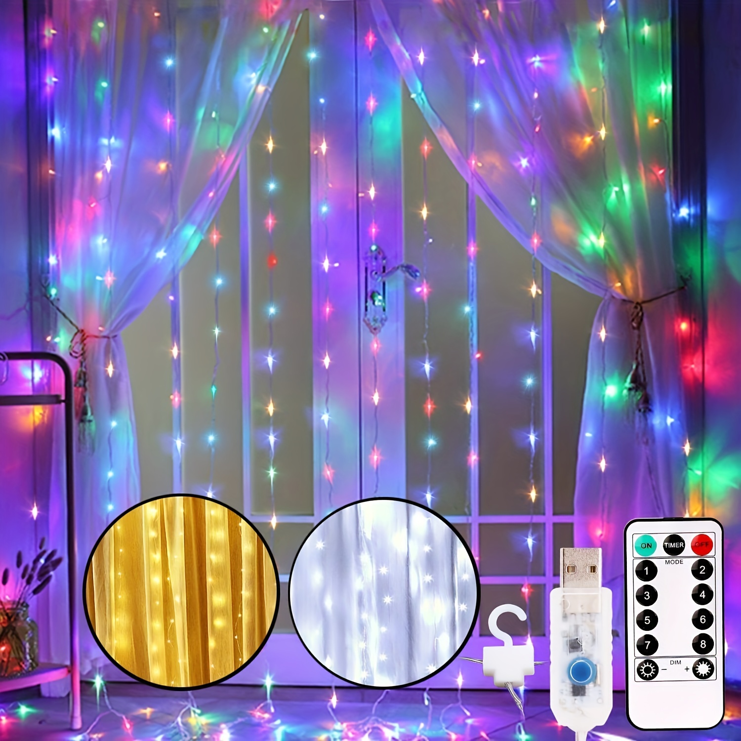 Acheter Rideau Guirlande Lumineuse Guirlande Lumineuse 8 Modes avec  Télécommande Étanche Maison Fête de Noël Mariage Lumière Décoration  Lumières Alimenté par USB