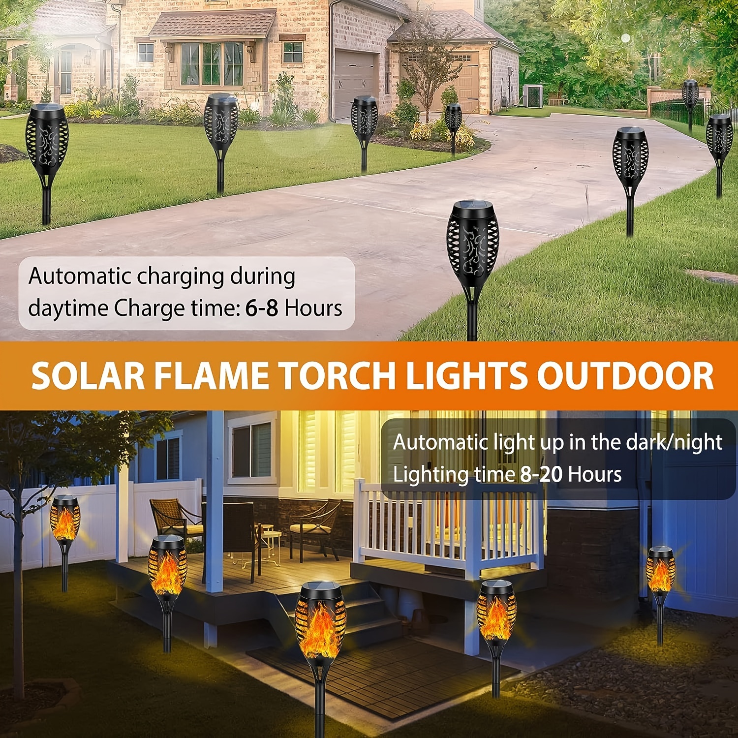 10PCS Solar Torch Light LED Flickering Flame Outdoor Garden Yard