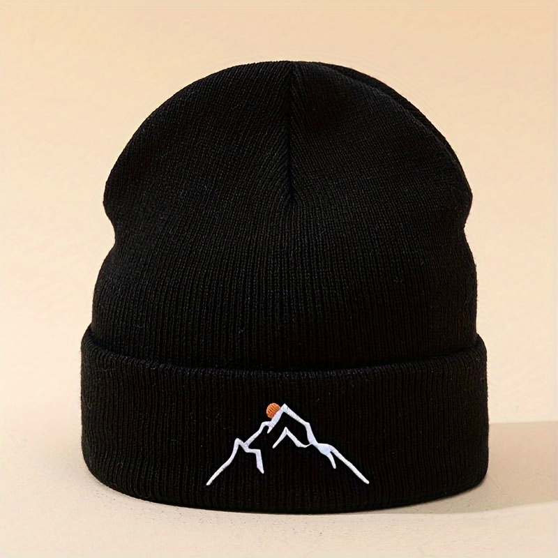 TEMU Embroidered Mountain Beanie, Women's Autumn Winter Hat, Casual Cap For Outdoor Hiking, Hip-hop Style, Trucker Cap