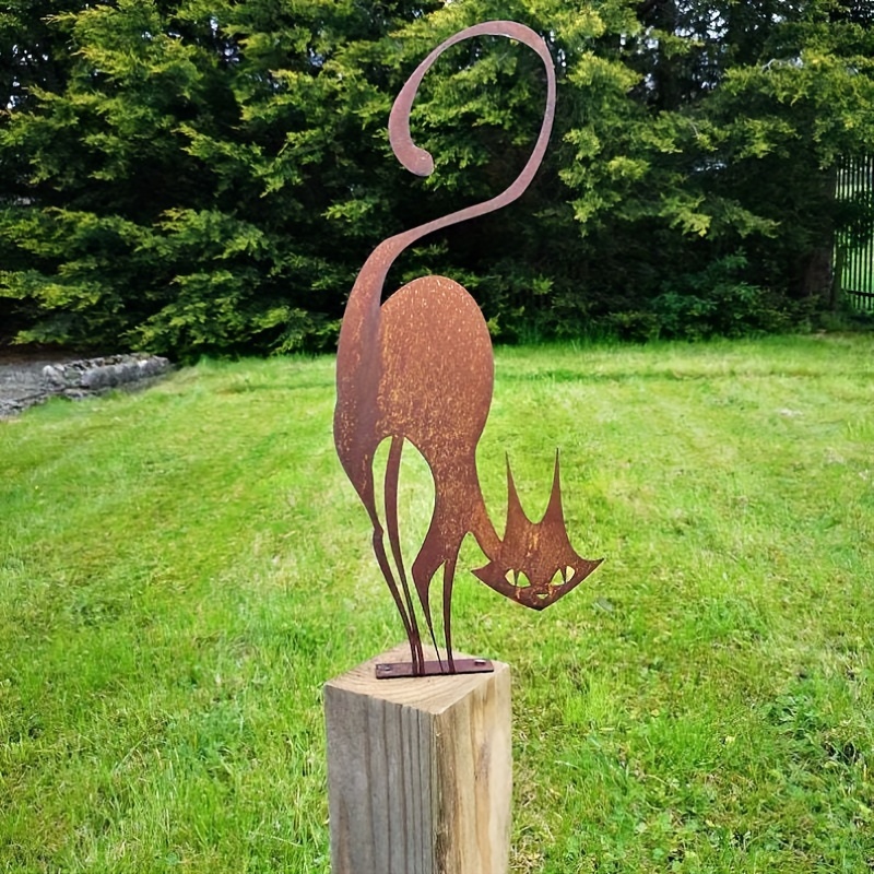 

1pc Rustic Metal Cat Fence Topper, Halloween Garden Decor, Outdoor Home Yard Art, Iron Craft Ornament, Gift