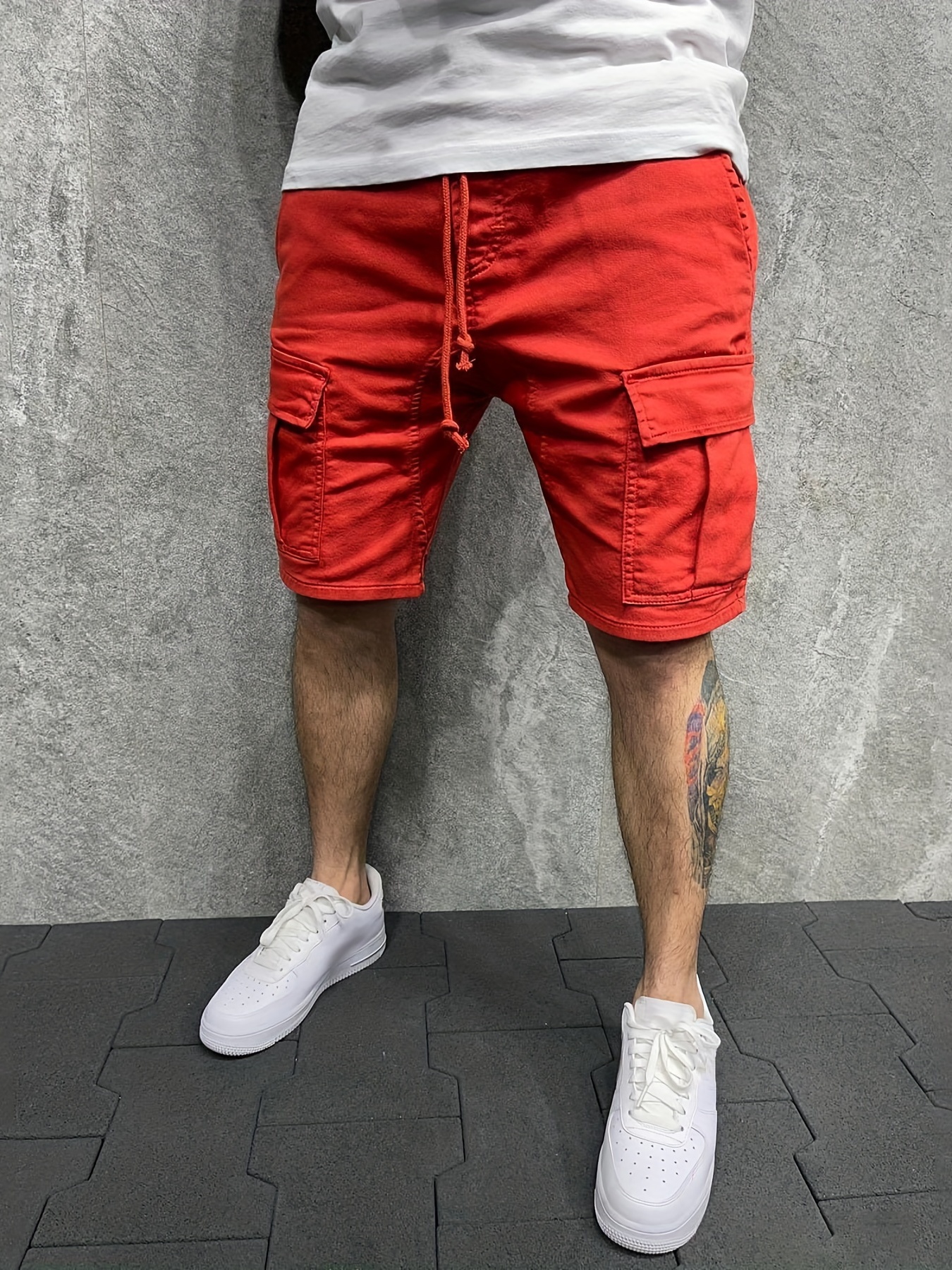 Men's Trendy Drawstring Cargo Short Pants Lightweight Flap - Temu Canada