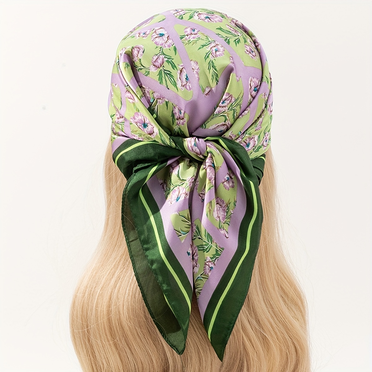70X70CM Silk Scarf Women Stripe Print Hair Accessories Bandana