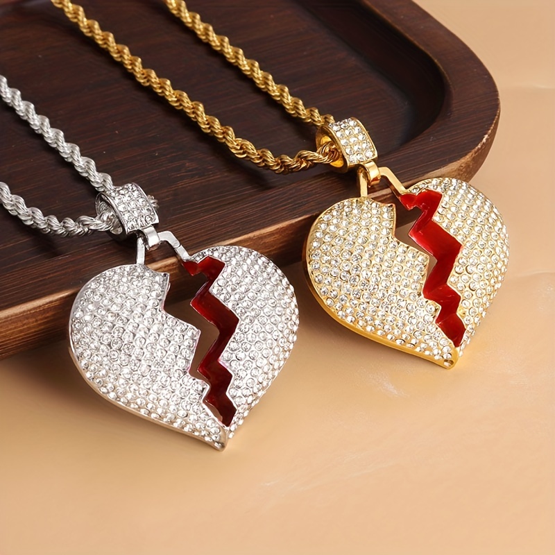 Men's Fashionable Rhinestone Broken Heart & Letter Pendant Necklace