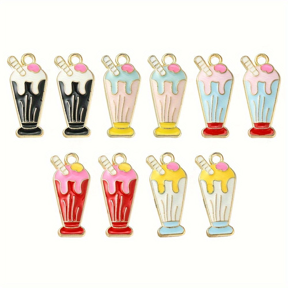 10pcs Cartoon Gradient Ice Cream with Hole Resin Pendant Summer Popsicle Charms DIY Handmade Jewelry Making Accessories for Necklace Bracelet