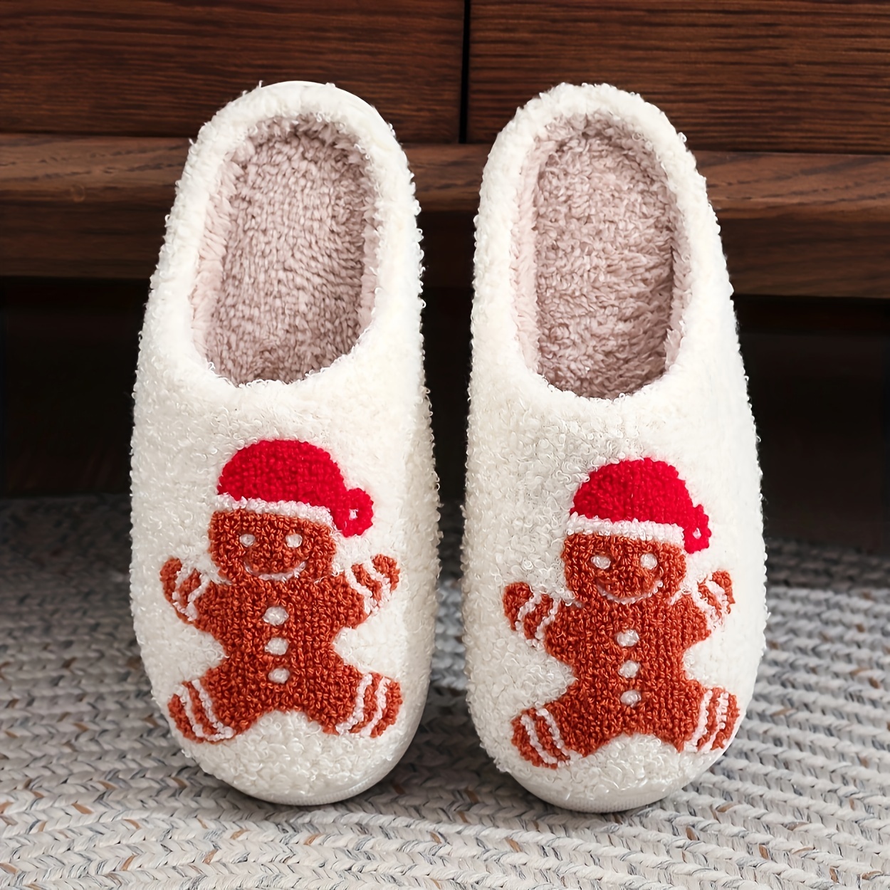 Christmas Tree Pattern Fuzzy Slippers, Winter Warm Closed Toe Flat Floor  Shoes, Cozy Soft Sole Plush Home Slippers