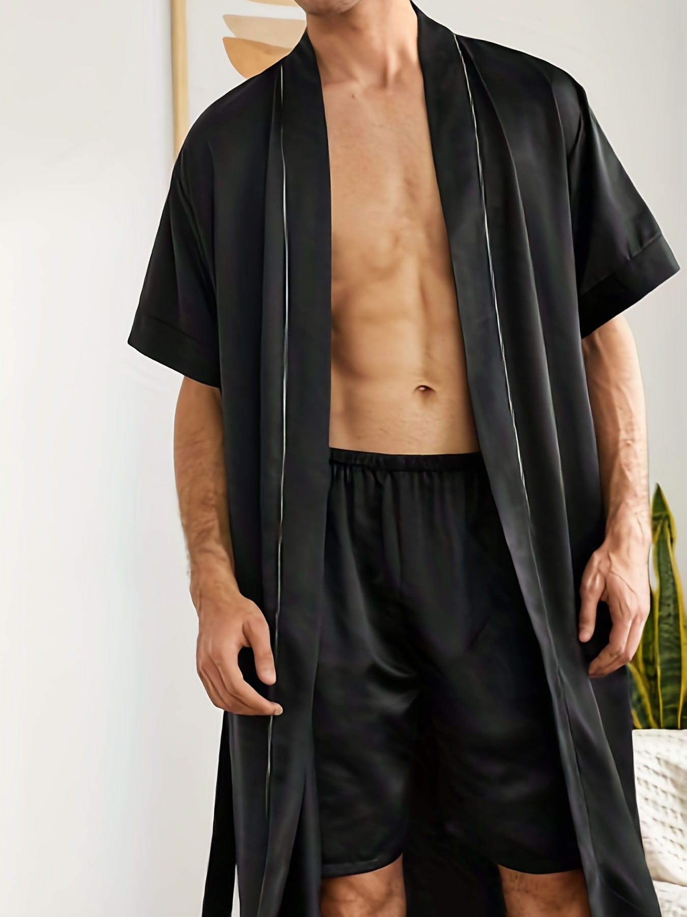 Men's Best Seller Ice Silk Satin Letter Graphic Sleep Robe - Temu Canada