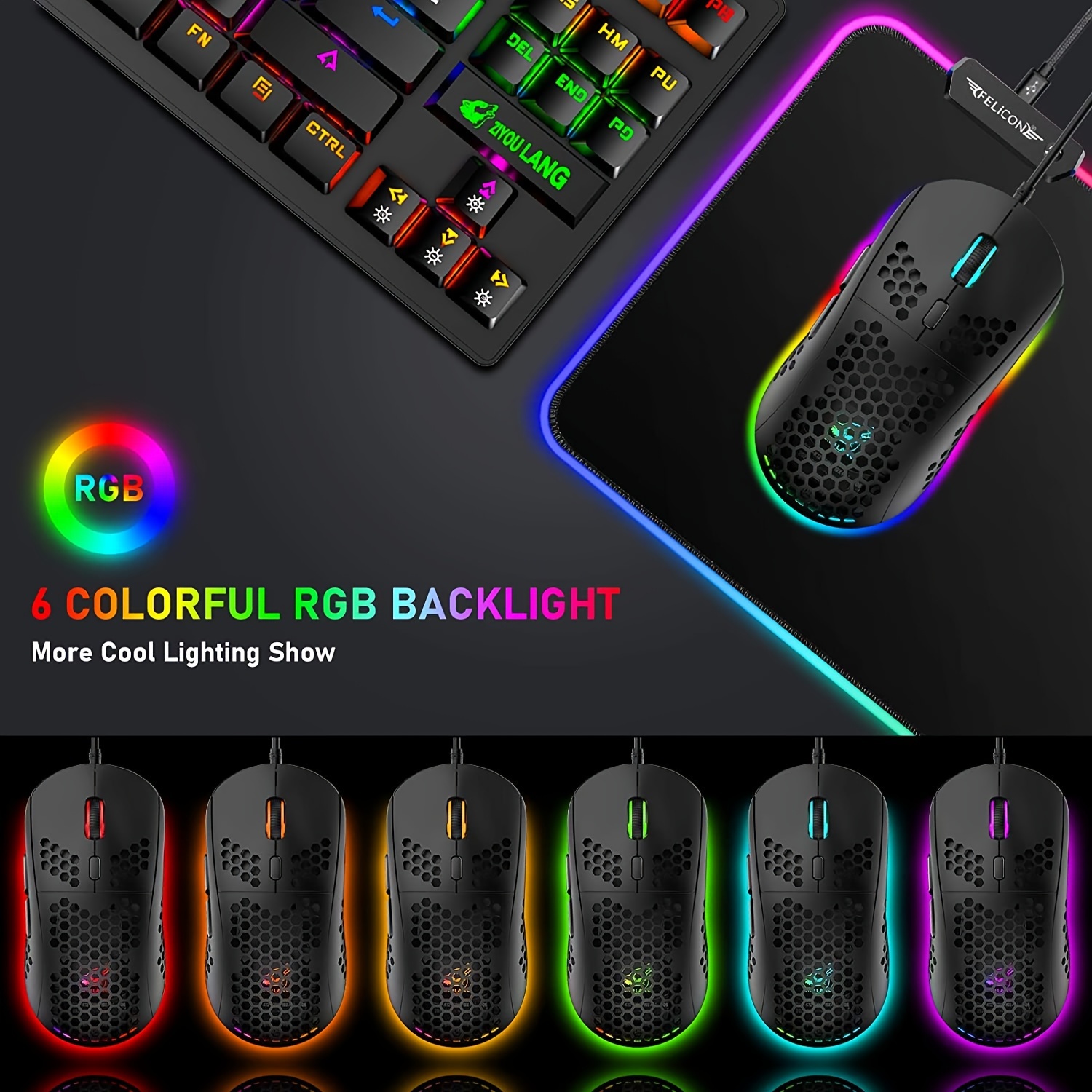Rgb Honeycomb Lightweight Gaming Mouse 6 Programmable - Temu