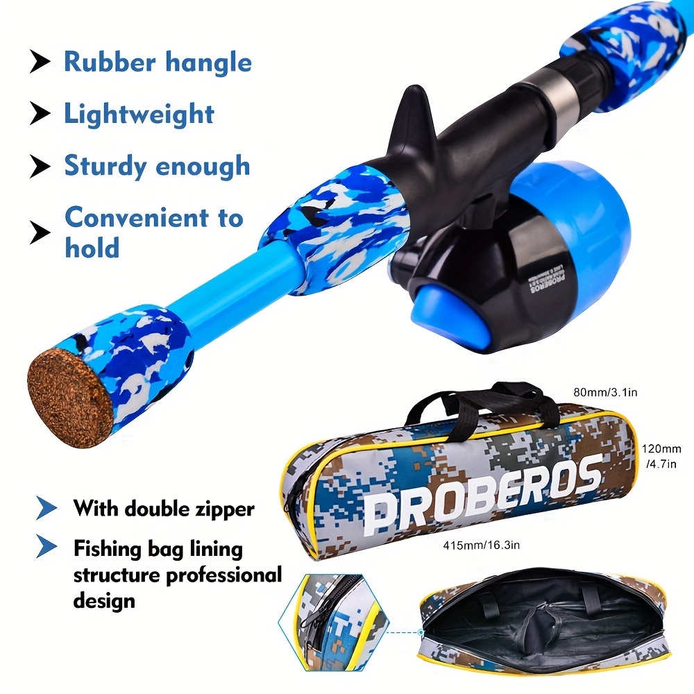 Dynwaveca Child Fishing Rod Complete Set With Lures Traveling Kid Fishing Pole Portable Telescopic Fishing Rod And Reel Combo Kits For Boys Girls Blue
