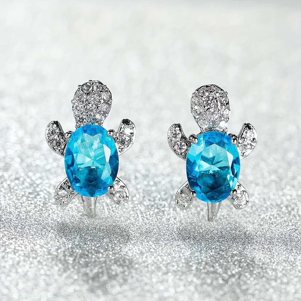 Lovely Turtle Stud Earrings with Zircon Decor