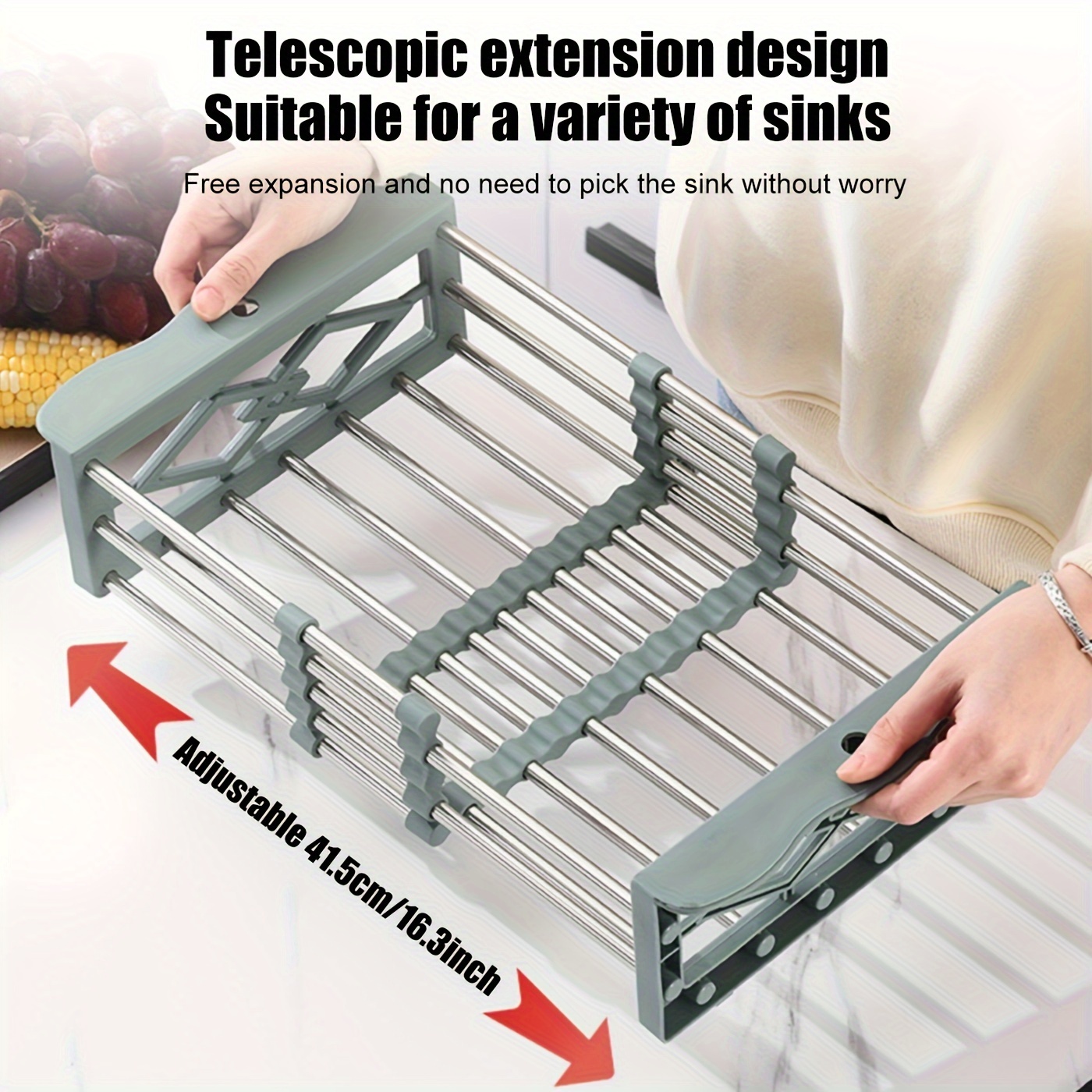 Retractable Stainless Steel Kitchen Sink Shelf Dish Rack