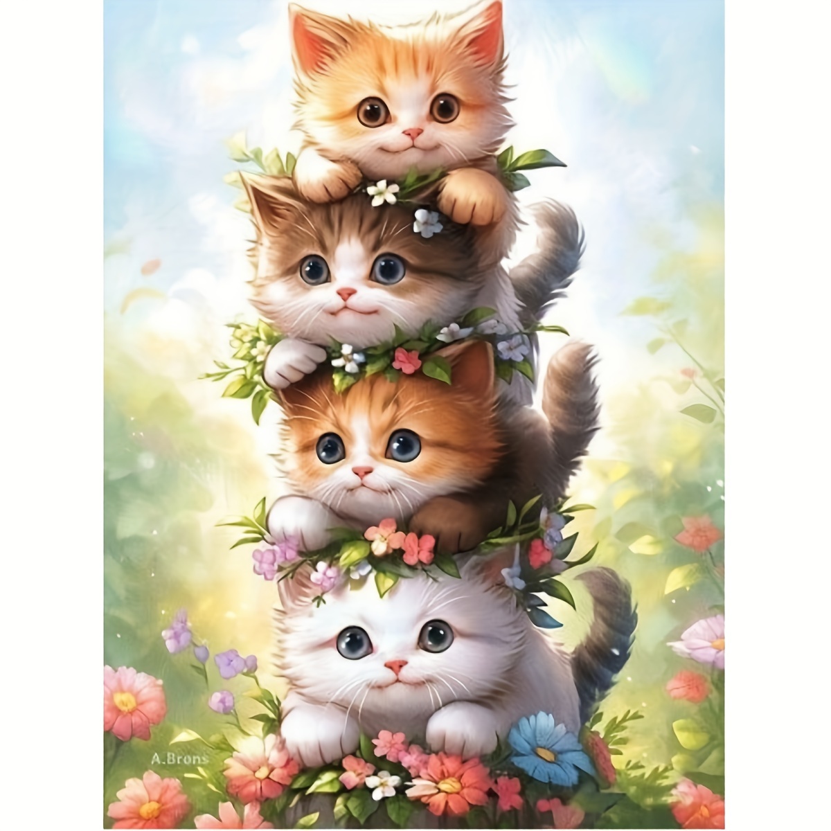 

3 Kitten Diamond Painting Tools For Adults 5 D Diy Diamond Art Tools For Beginners With Round Full Diamond Gems Painting Art Decor Gifts For Home Wall