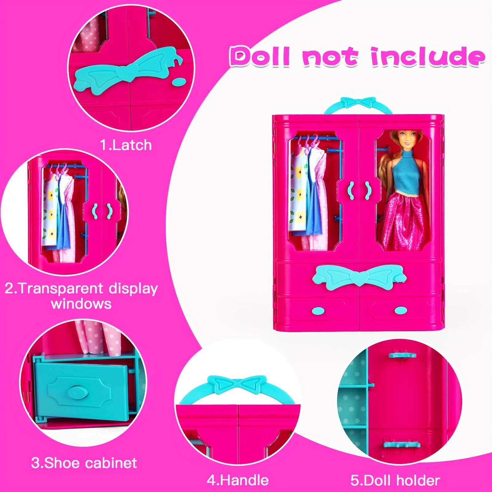 Doll Closet Doll Clothes Shoes Hangers Fashion Bags Glasses - Temu