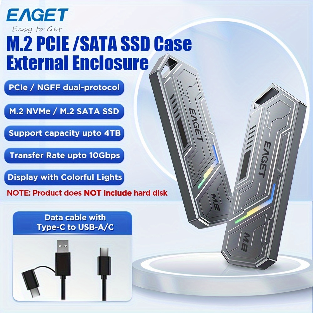 Eaget M.2 Pcie Ssd Hard Drive Case Nvme Dual Protocol M.2 To Usb Type C 3.1  Ssd Adapter For Nvme Pcie Ngff Sata Ssd Disk Box M.2 External Ssd Case -  Electronics - Temu