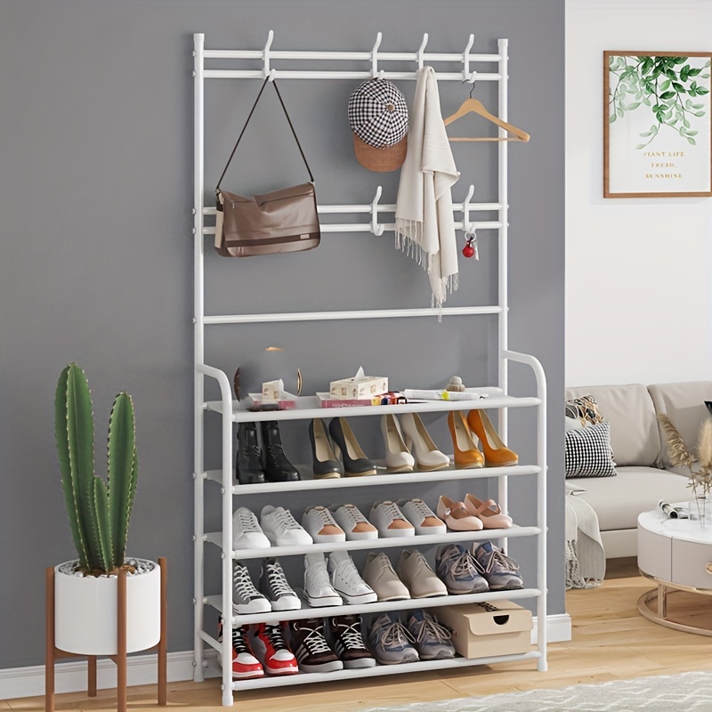 Multi-layer Freestanding Shoe And Hat Rack - Sturdy Metal Tube Structure  For Living Room, Entryway, Bathroom, And More - Organize Clothes, Coats,  And Hats With Ease - Temu