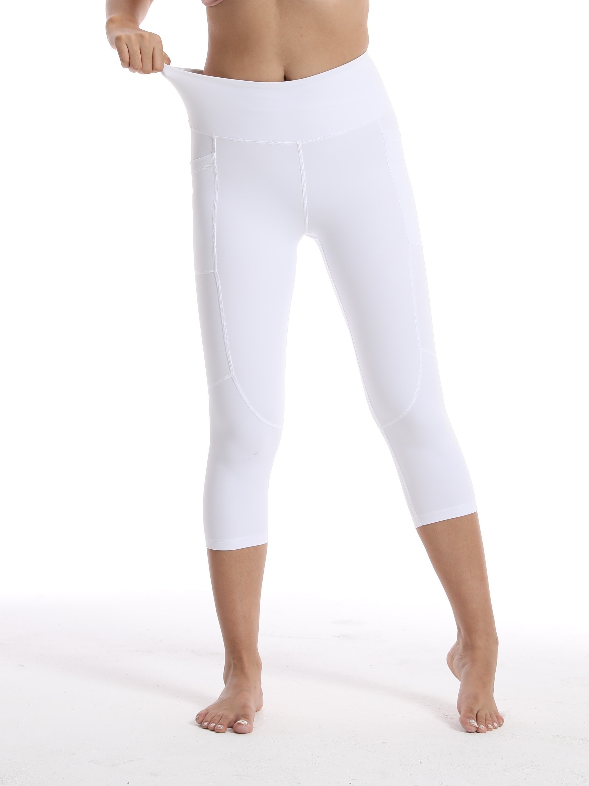 UKAP Women Capri Leggings High Waisted Trousers Slim Leg Yoga Pants Soft  Running Bottoms White L 
