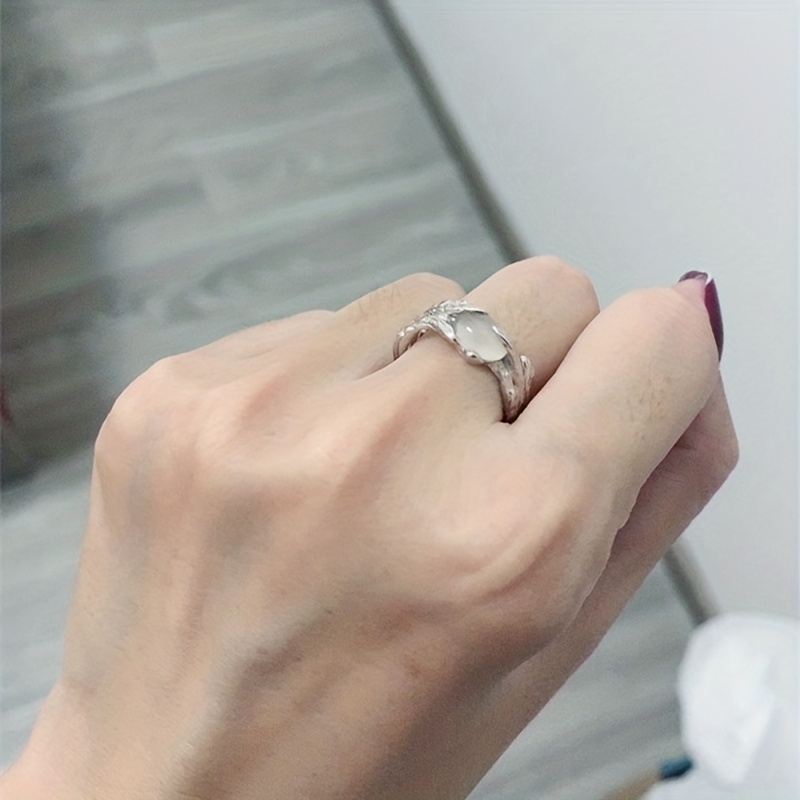 Y2K Style Hollow Out Adjustable Moonstone Finger Ring