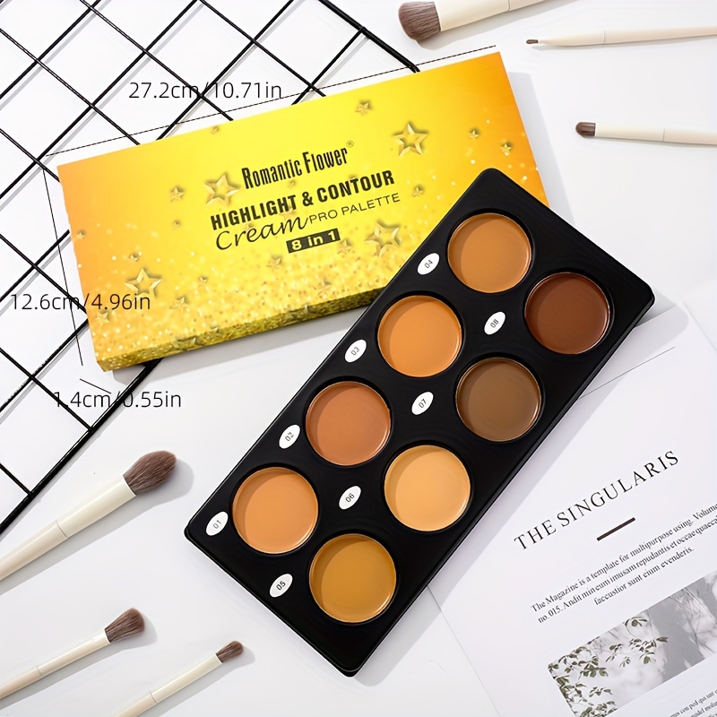 8 contour color concealer dark skin tone waterproof concealer bronzer wheat makeup face palette foundation 8 in 1 makeup palette contain plant squalane