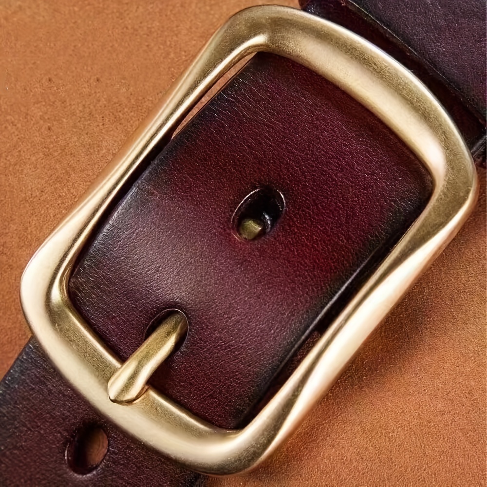 Cowhide Copper Pin Buckle Men's Belt Green Middle Aged Jeans Retro Belt