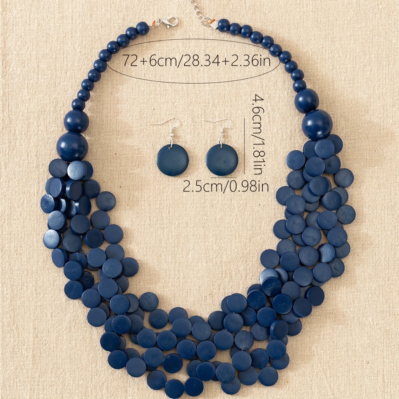 E-shop 3-teiliges Halsketten- und Ohrring-Set im Boho-Stil aus mehrschichtigem Holz, 7 Farben optional, Schmuckset für Damen