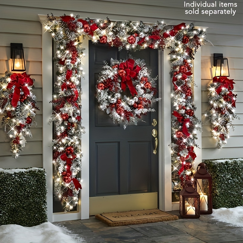 

1pc, Christmas Wreath, Artificial Braided Christmas Wreath, Front Door Decor, Outdoor Decor, Corridors Decor, Scene Decor, Home Decor, Christmas Decor Supplies, Festivals Decor Supplies