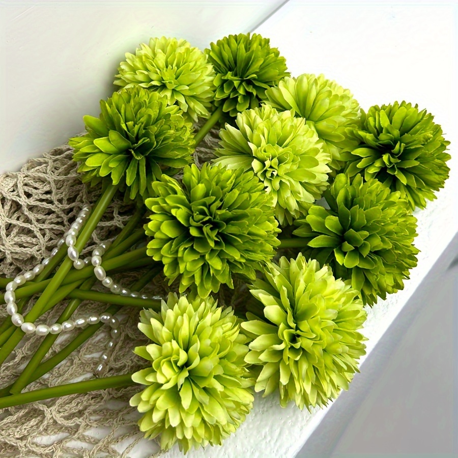 Set Of 10 Artificial Chrysanthemum Ball Flower Bouquets, Perfect For Decorating Homes, Offices, Cafes, Parties, And Weddings (green)