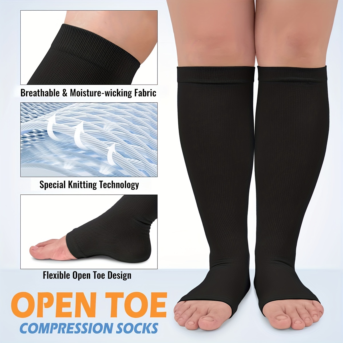 Open Toe Compression Socks Toeless Circulation 15 25 Mmhg - Temu