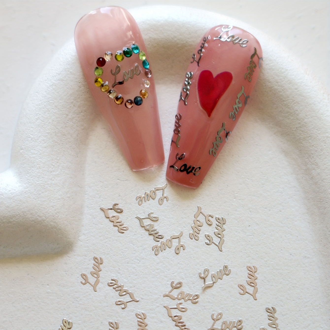 LOVE HEART GOLD METAL CHARMS VALENTINE NAILS 3D NAIL ART SMALL