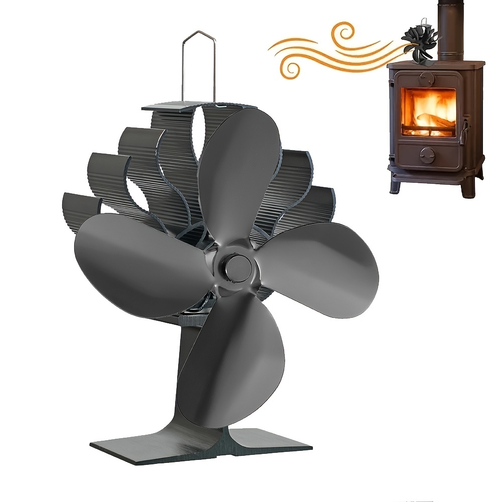 Wood Stove Accessories 4 Blades Wood Burning Fan with Cover
