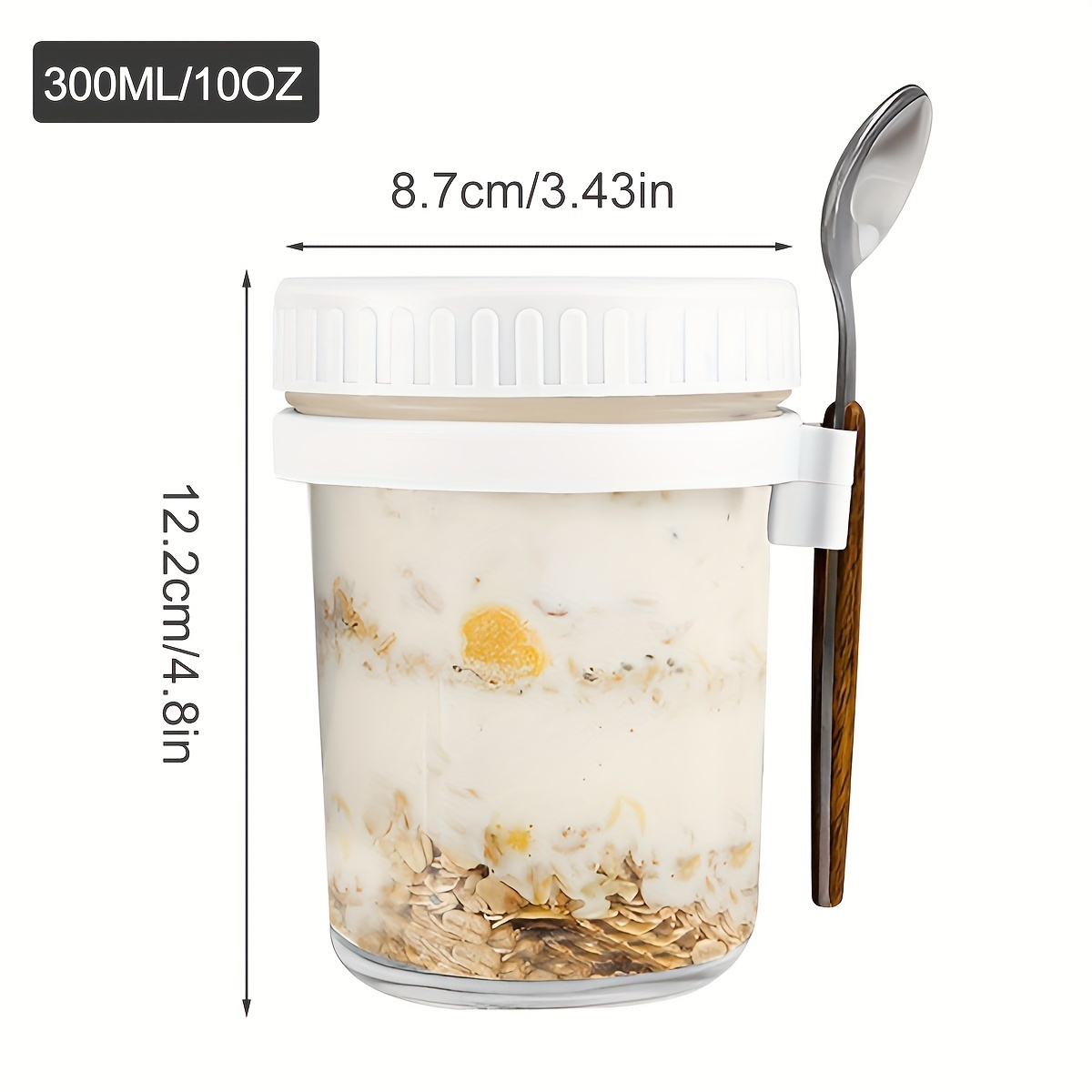 2pcs Glass Oatmeal Cup With Aluminum Lid And Spoon, Leak-Proof