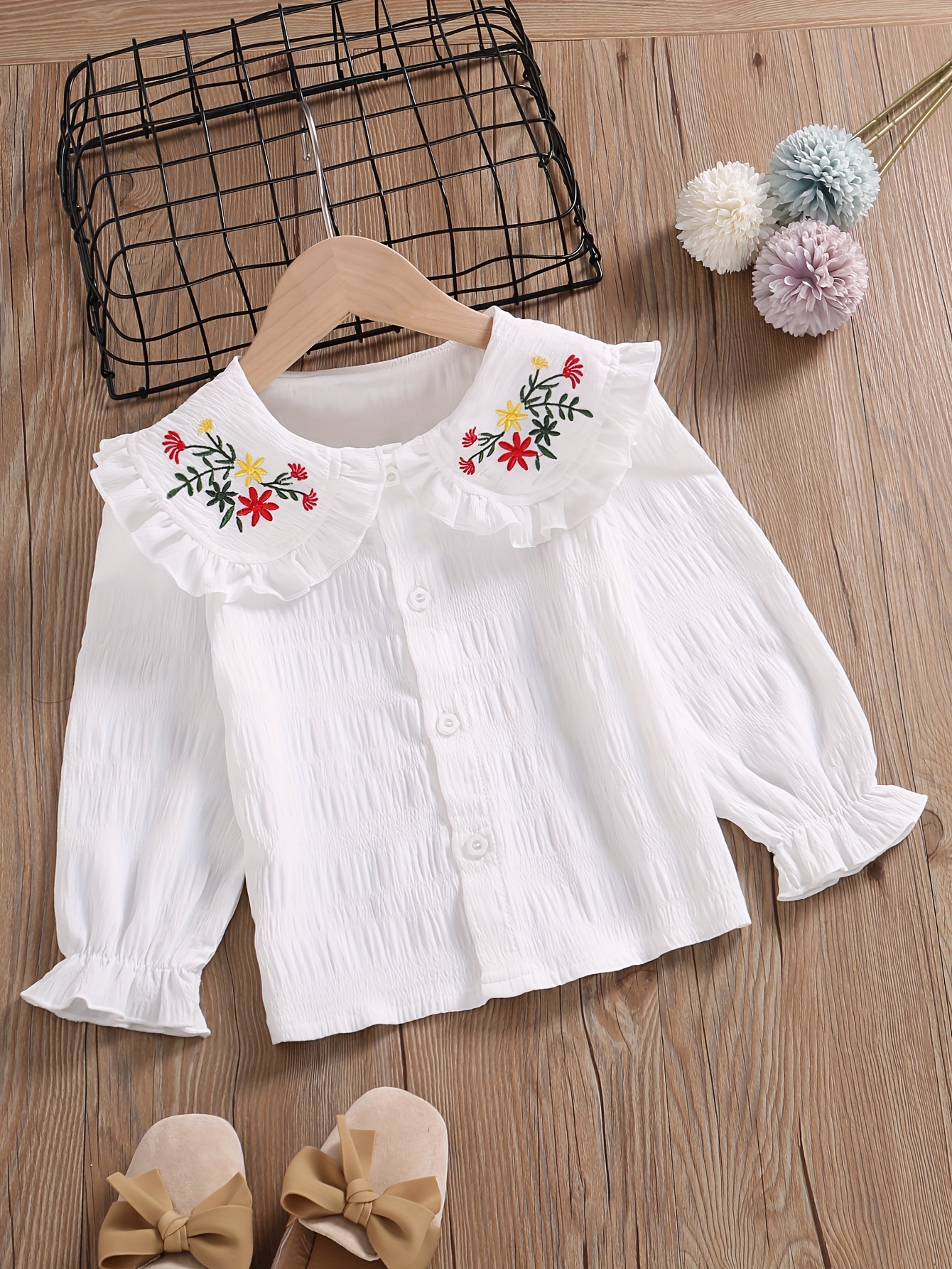 Baby Girls' Long Sleeves T-shirts Spring Autumn Kids Girl Cotton Cute Tops  Children's Trendy Embroidery Top Girls Clothes