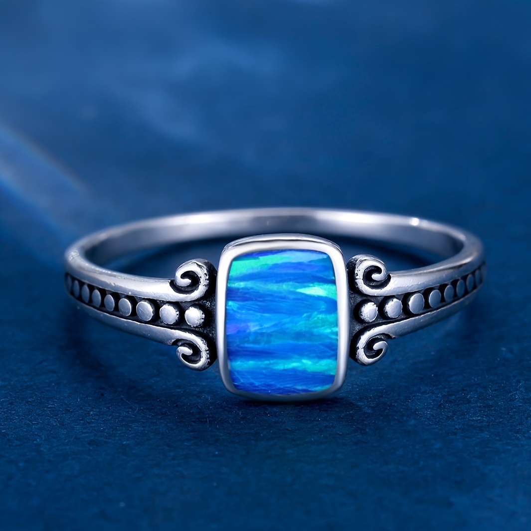 Synthetic Opal Sterling Silver 925 Rings for Men Women