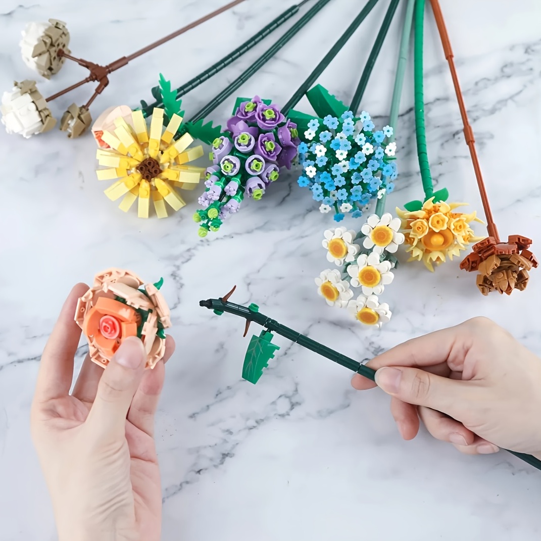 Bouquet de fleurs de créateur, bouquets de fleurs plantes Blocs de  construction Ornements en coton Modèle briques Jouets pour adultes et  enfants, compatible avec Lego, avec