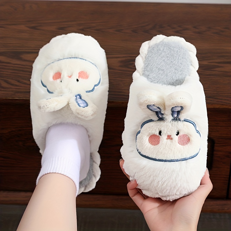 Women's Kawaii Rabbit Design Fuzzy Slippers, Casual Slip On Plush Lined  Slippers, Warm Shoes